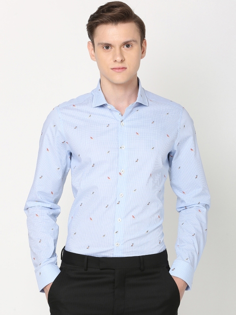 

SIMON CARTER LONDON Men Blue Slim Fit Checked Casual Shirt