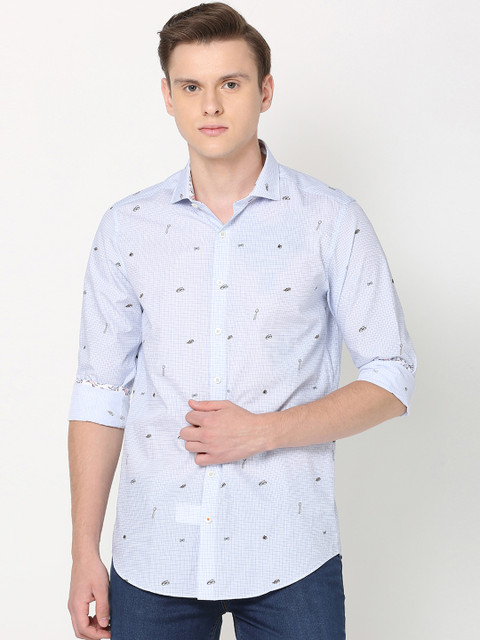 

SIMON CARTER LONDON Men Blue Slim Fit Checked Casual Shirt