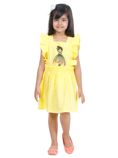 

LilPicks Girls Yellow Solid A-Line Dress