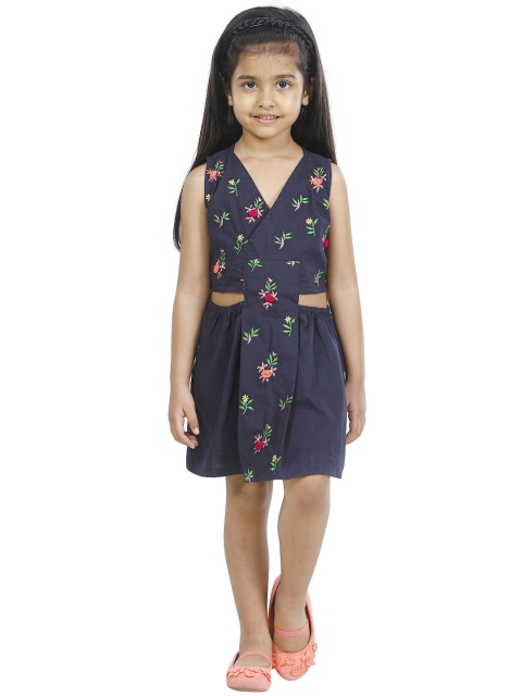 

LilPicks Girls Navy Blue Solid A-Line Dress