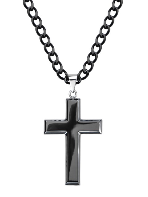 

Inox Jewelry Men Black Cross-Shaped Pendant