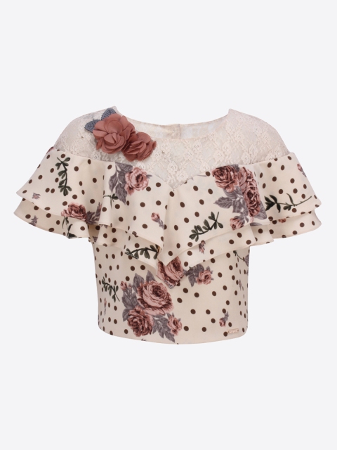 

CUTECUMBER Girls Beige Printed Top