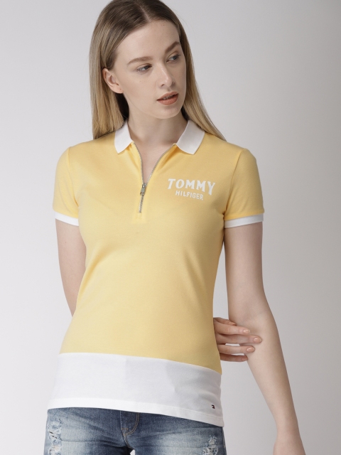 

Tommy Hilfiger Women Yellow & White Colourblocked Polo Collar T-shirt