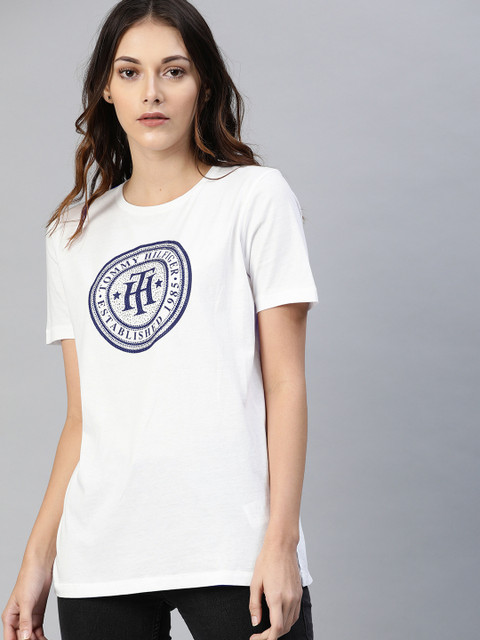 

Tommy Hilfiger Women White Printed Round Neck T-shirt