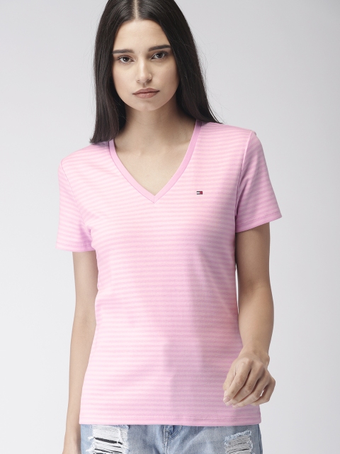 

Tommy Hilfiger Women Pink Striped T-shirt