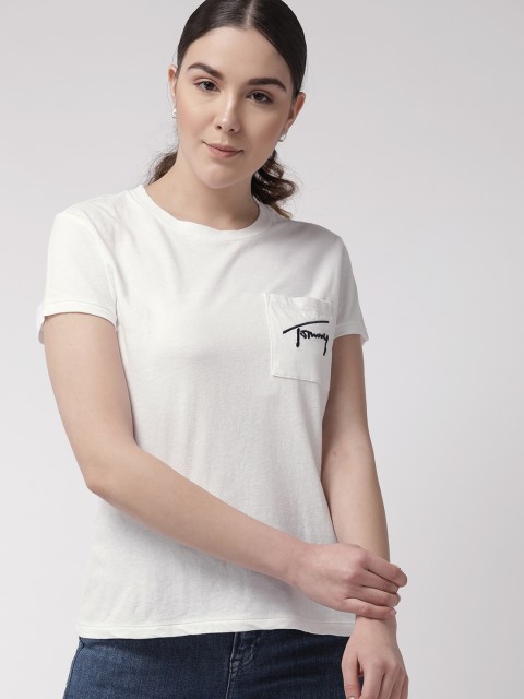 

Tommy Hilfiger Women White Solid Round Neck T-shirt