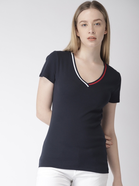 

Tommy Hilfiger Women Navy Blue Solid V-Neck T-shirt