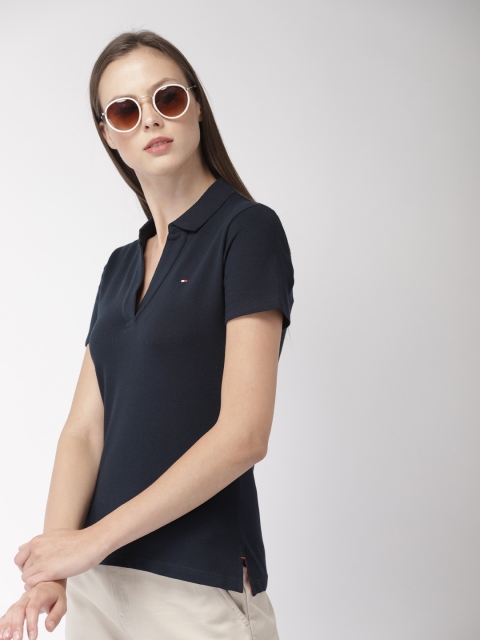 

Tommy Hilfiger Women Navy Slim Fit Solid Polo Collar T-shirt, Navy blue