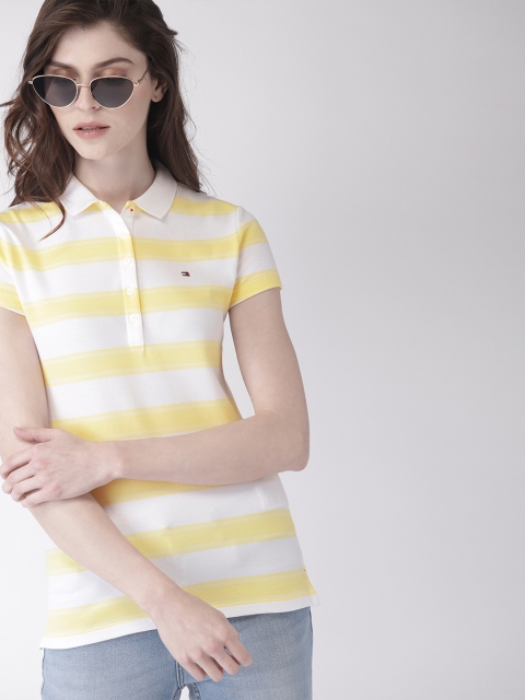 

Tommy Hilfiger Women Yellow & White Striped Polo Collar T-shirt
