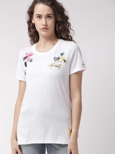 

Tommy Hilfiger Women White Solid Round Neck Pure Cotton T-shirt