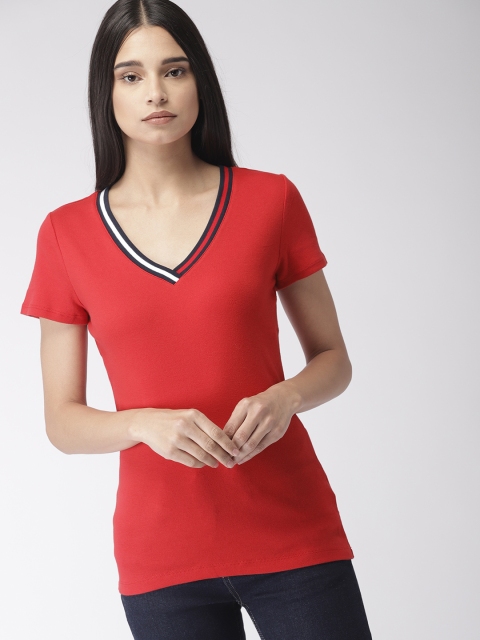 

Tommy Hilfiger Women Red Solid Pure Cotton T-shirt