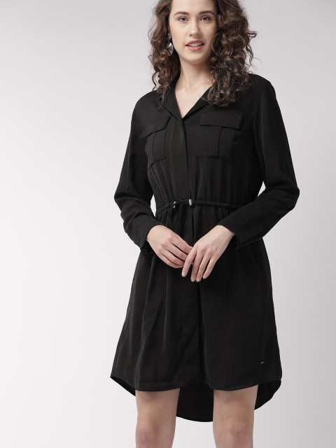 

Tommy Hilfiger Women Black Solid High-Low Shirt Dress