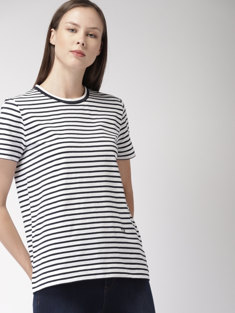 

Tommy Hilfiger Women Navy Blue & White Striped Round Neck T-shirt