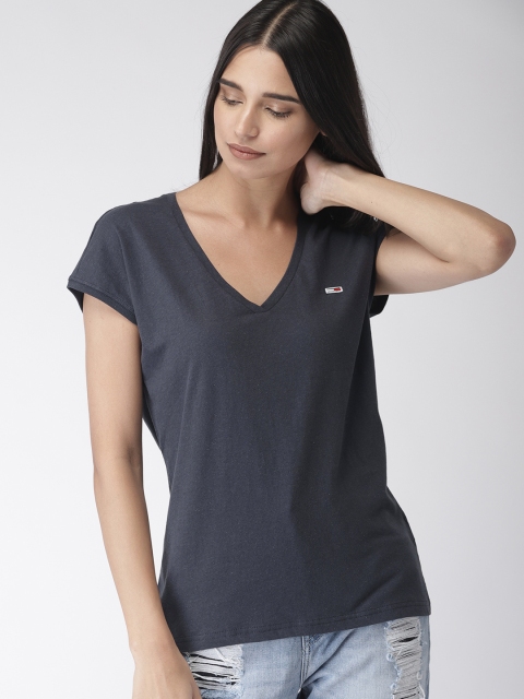 

Tommy Hilfiger Women Navy Blue Solid V-Neck T-shirt