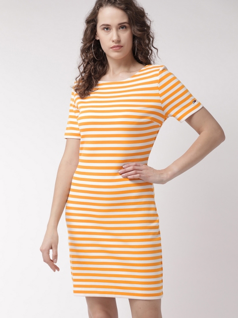

Tommy Hilfiger Women Orange & White Striped Sheath Dress