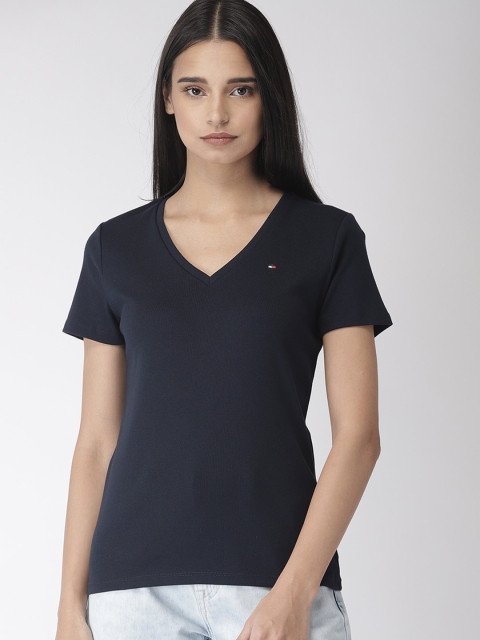 

Tommy Hilfiger Women Navy Blue Solid V-Neck T-shirt
