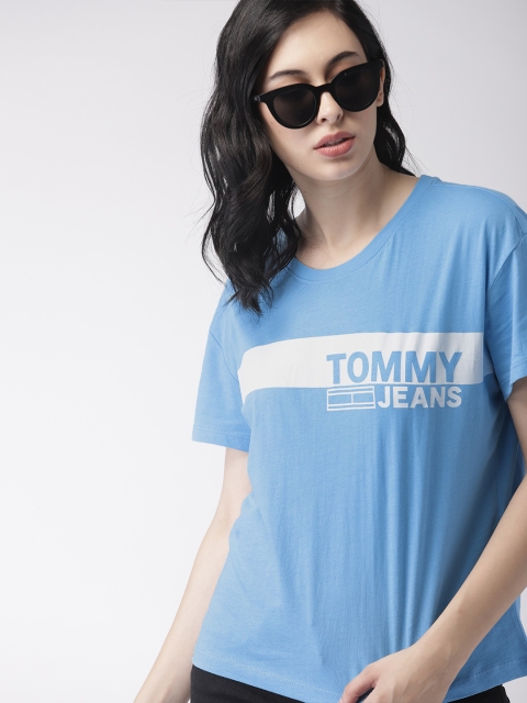 

Tommy Hilfiger Women Blue & White Printed Round Neck T-shirt