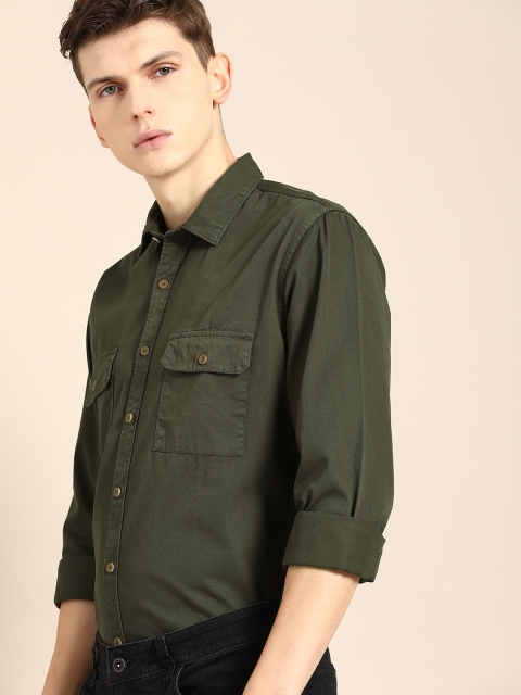 

ether Men Olive Green Regular Fit Solid Casual Shirt