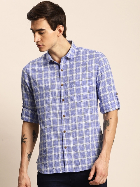 

ether Men Blue Regular Fit Checked Casual Shirt