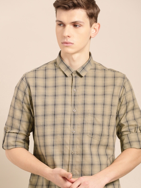 

ether Men Beige & Navy Blue Checked Casual Shirt