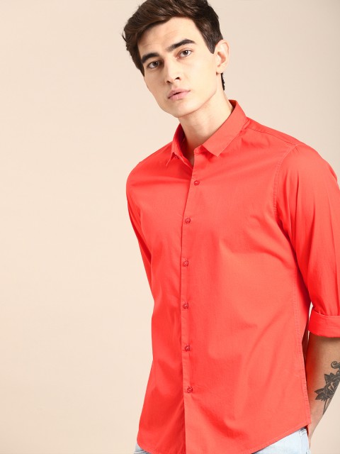 

ether Men Orange Regular Fit Solid Casual Shirt