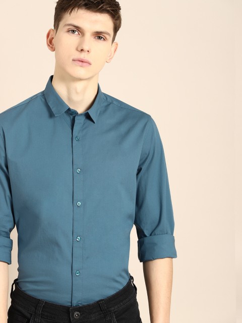 

ether Men Teal Blue Slim Fit Solid Casual Shirt