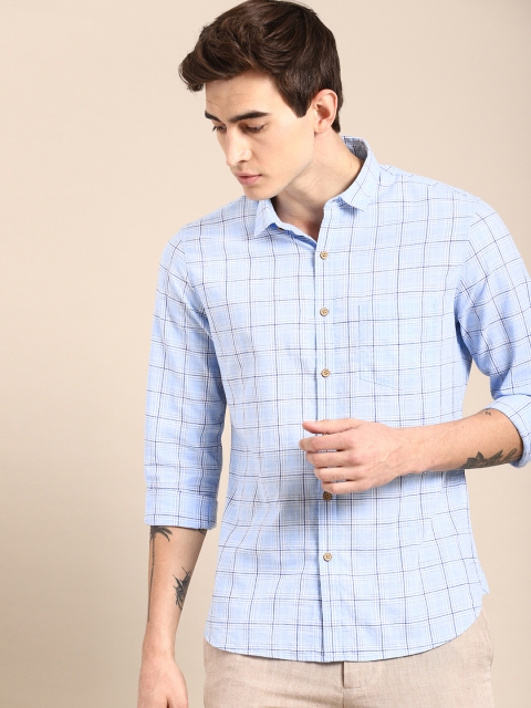 

ether Men Blue & White Regular Fit Checked Casual Shirt