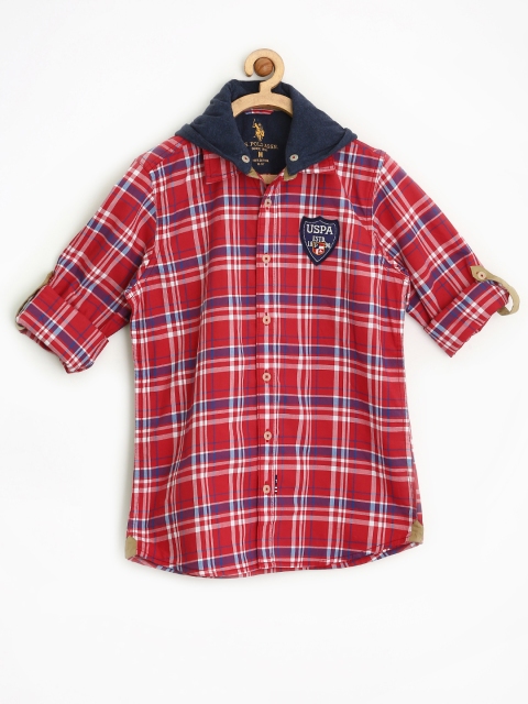 

U.S. Polo Assn. Kids Boys Red Checked Shirt with Hood