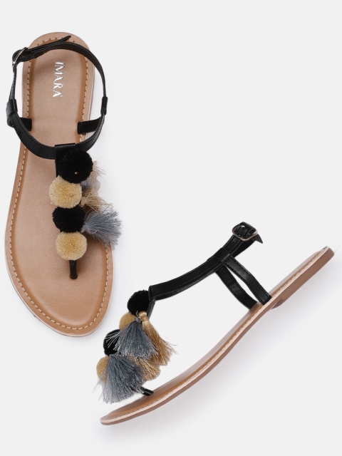 

IMARA Women Black Tasselled Open Toe Flats
