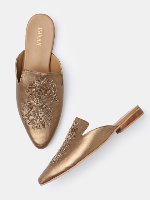 

IMARA Women Gold-Toned Woven Design Mules