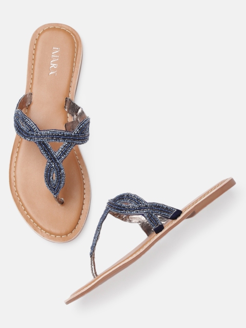 

IMARA Women Blue Embellished T-Strap Flats
