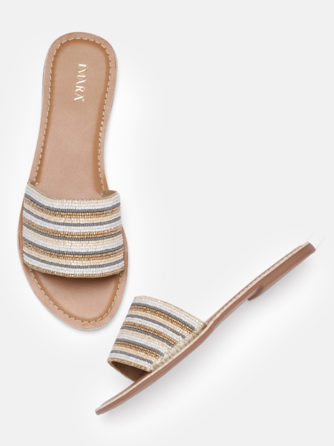 

IMARA Women Multicoloured Embellished Open Toe Flats, Multi