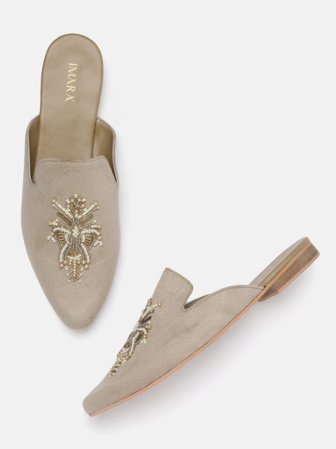 

IMARA Women Beige Embellished Mules