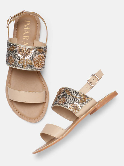 

IMARA Women Beige Embellished Open Toe Flats