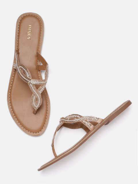 

IMARA Women Pink Embellished Textured T-Strap Flats