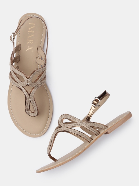 

IMARA Women Beige Solid T-Strap Flats