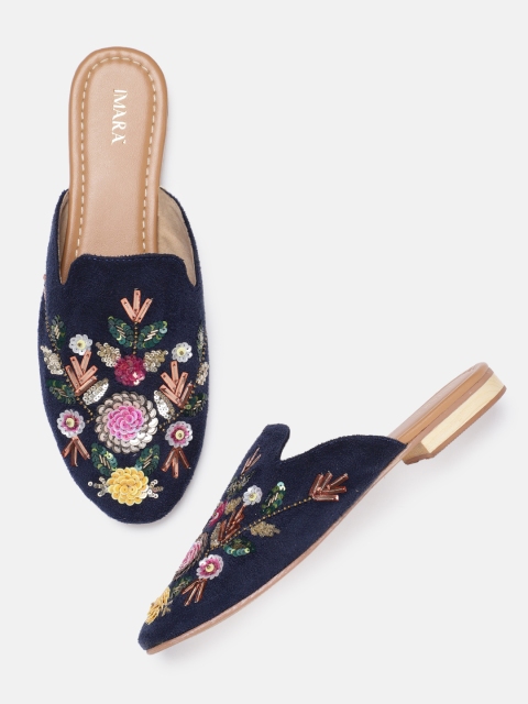 

IMARA Women Navy Blue Embellished Mules
