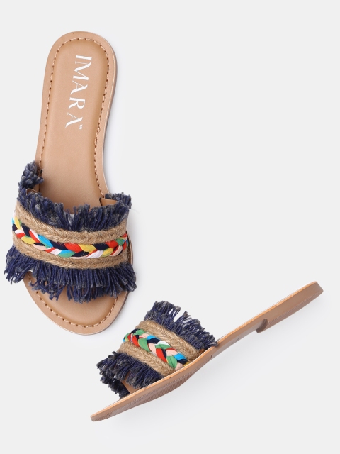 

IMARA Women Multicoloured Woven Design Open Toe Flats, Multi