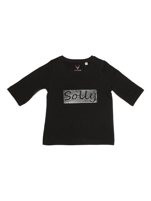 

Allen Solly Junior Girls Black Self Design Round Neck T-shirt