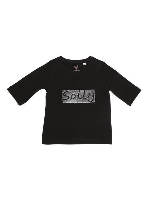 

Allen Solly Junior Girls Black Self Design Round Neck Pure Cotton T-shirt