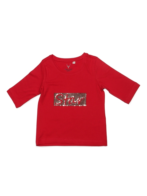 

Allen Solly Junior Girls Red Self Design Round Neck T-shirt