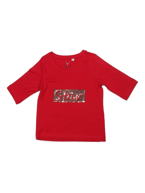 

Allen Solly Junior Girls Red Self Design Round Neck T-shirt