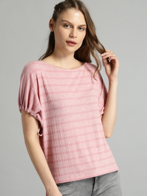 

Roadster Women Pink Striped High-Low Top