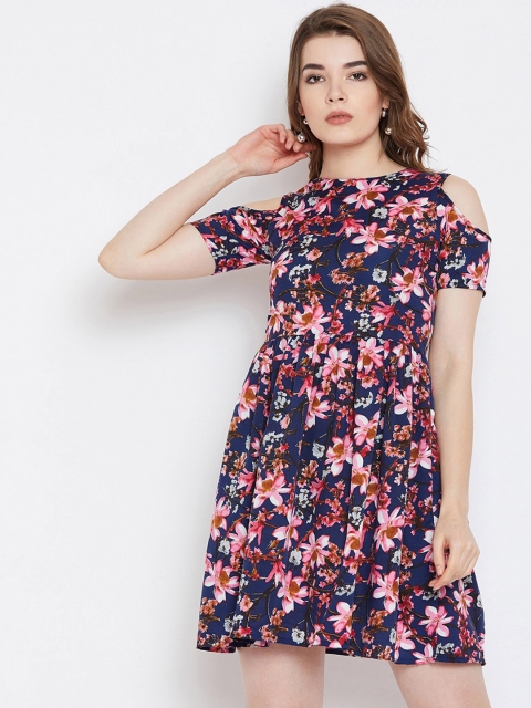 

CHROME & CORAL Women Blue Printed A-Line Dress