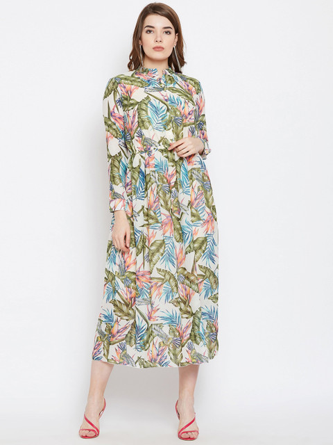 

CHROME & CORAL Women White Printed Empire Dress