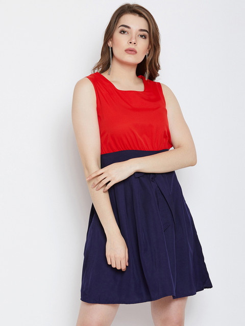 

CHROME & CORAL Women Blue Colourblocked Fit and Flare Dress