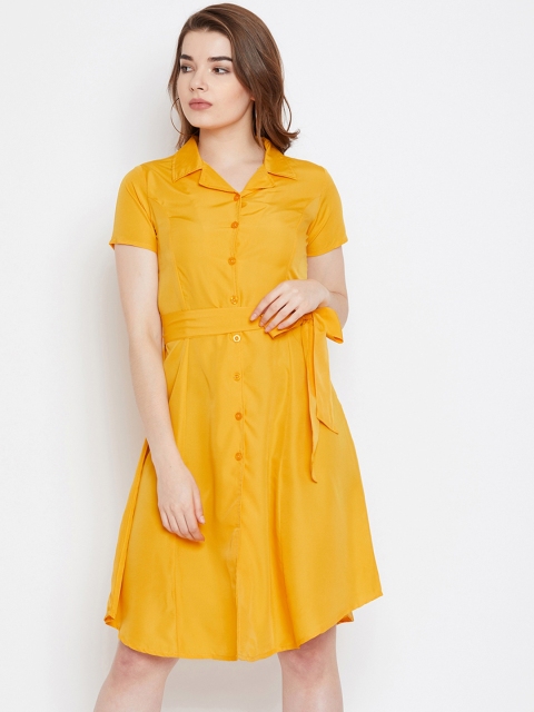 

CHROME & CORAL Women Mustard Solid Shirt Dress
