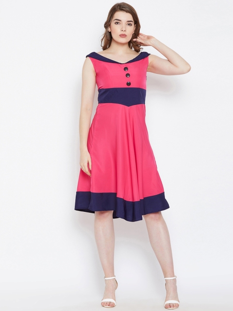 

CHROME & CORAL Women Pink Colourblocked A-Line Dress