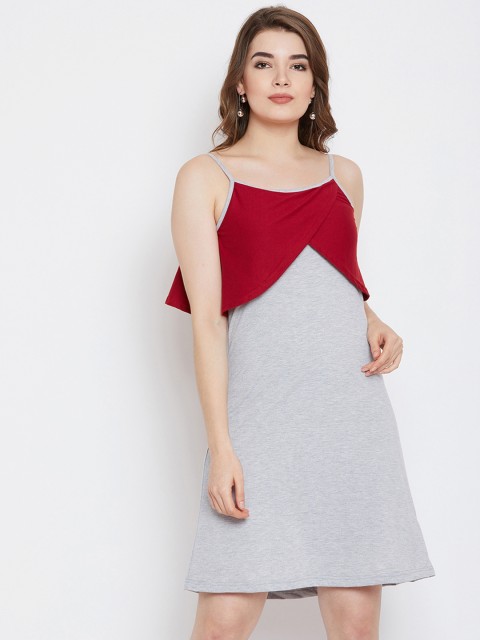 

CHROME & CORAL Women Grey Solid A-Line Dress