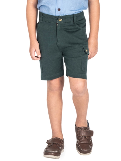 

Cherry Crumble Boys Teal Green Solid Regular Fit Cargo Shorts